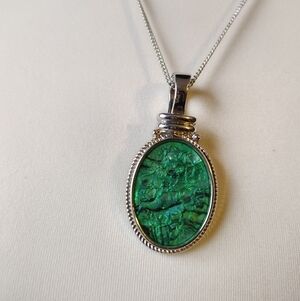 Green Marbled Stone Pendant With Free Chain